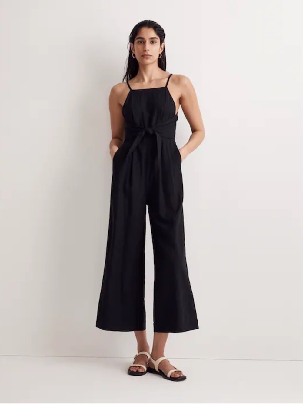 Madewell Black Tie-Waist Crop Wide-Leg Jumpsuit